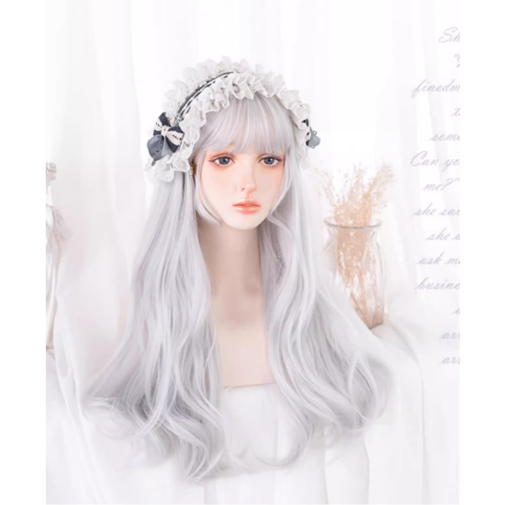 Amazon.co.jp: Eileen ロング カール シルバー×白 ウィッグ パーマ