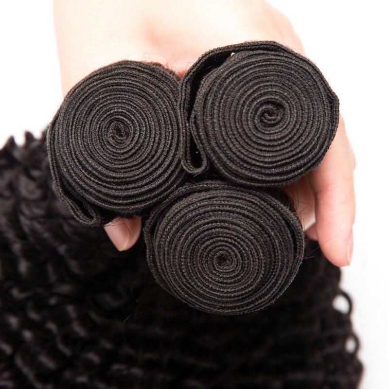 Urshiney Kinky Curly Human Hair Bundles for Women Short Brazilian Virgin Hair Curly Bundle Machine Made Double Weft Tangle-Free & No Shedding Natural Black Color Can Be Dyed Total 300g 10 12 14 Inch - Image 4