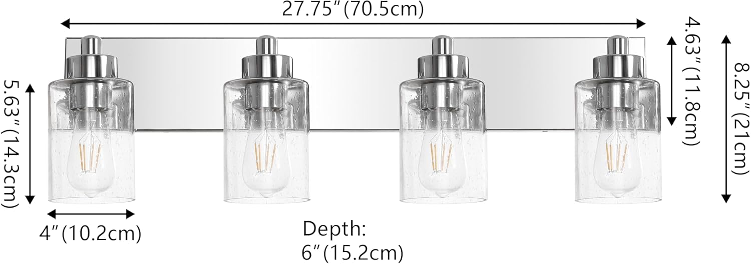 JONATHAN Y 27.75" Chrome/Clear 4-Light Modern LED Vanity Light for Bathroom Mirror, Mid-Century Wall Sconce with Clear Seeded Glass Shades, Contemporary Iron Fixture, LED Bulbs (JYL7558C)