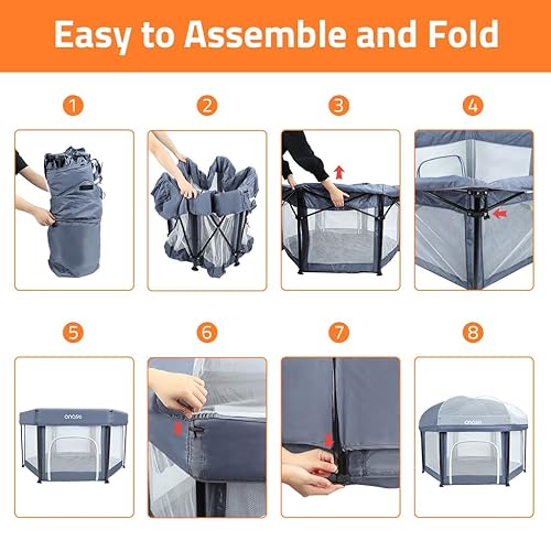 Miniatura 3 de Corral portátil para bebés con toldo, corralito portátil de lujo para bebés y niños pequeños con cubierta de protección UV, suelo acolchado, bolsa
