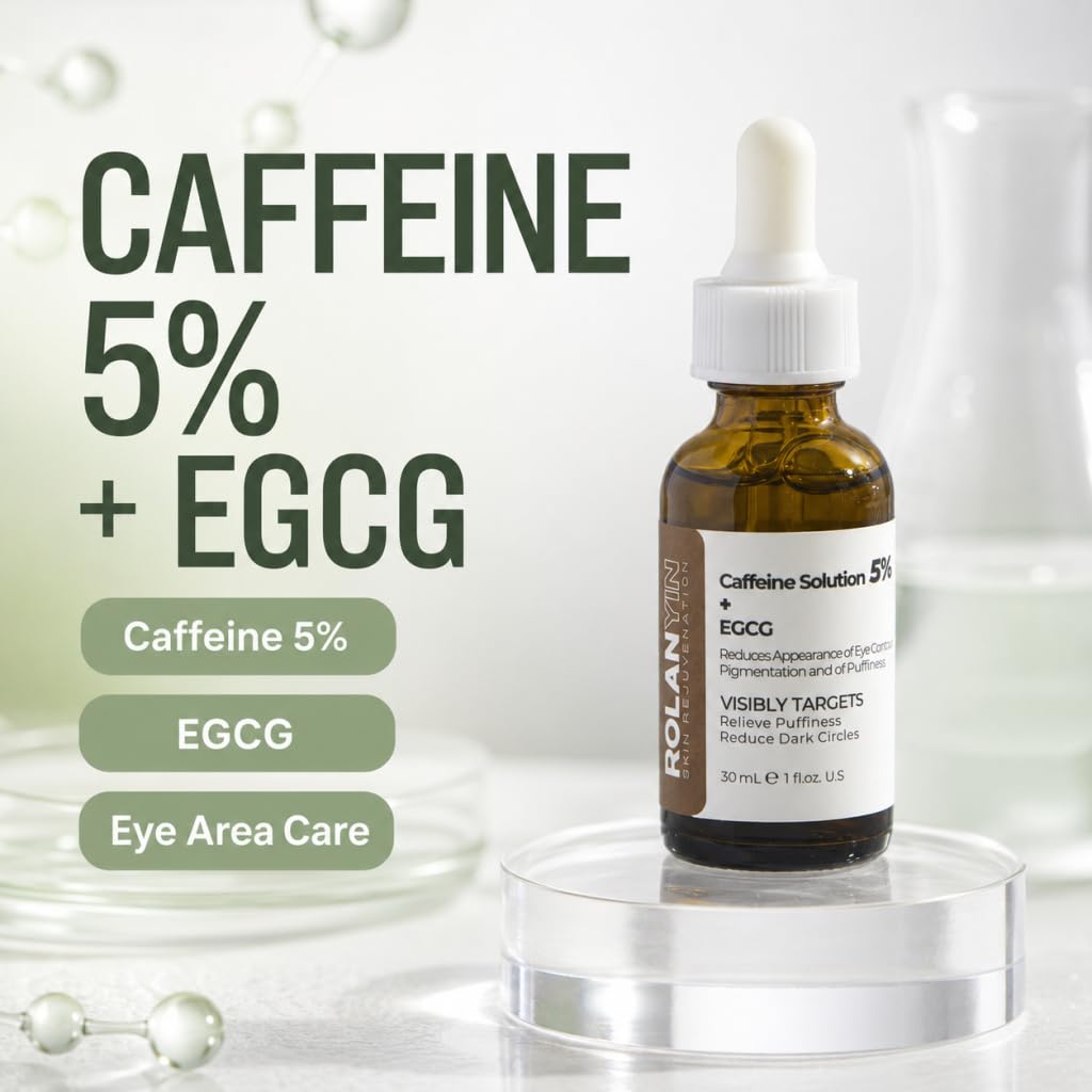 ROLANYIN Caffeine Solution 5% + EGCG Eye Serum for Puffiness Reduction Dark Circle Treatment Hydrating Firming and Soothing Anti Aging Nourishing Formula Eye Skin Care 1 Fl.Oz