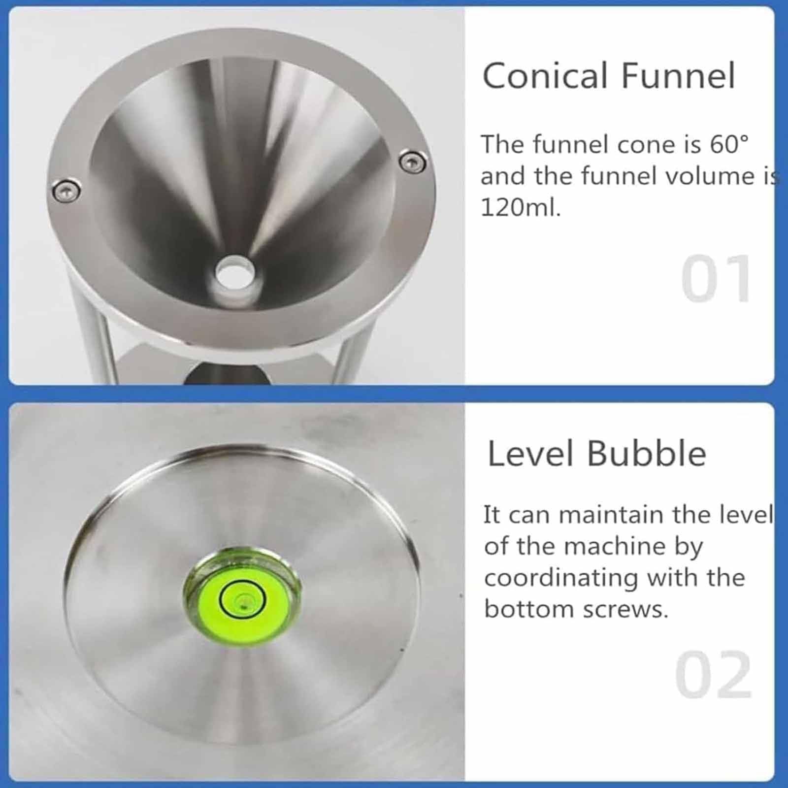 This Bulk Density Tester - Stainless Steel Volumeter with 12.7mm Funnel Aperture and 100ml Measuring Cup for Accurate Density Measurements