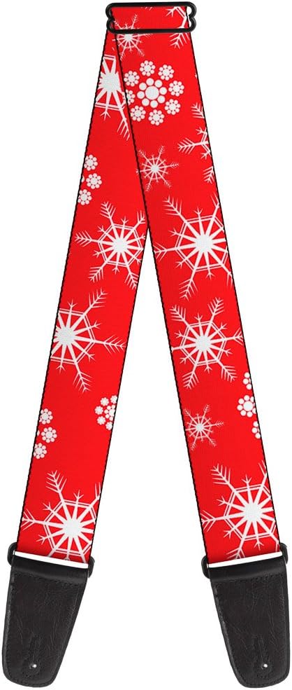 Buckle-Down Guitar Strap Snowflakes Red White 2 Inches Wide