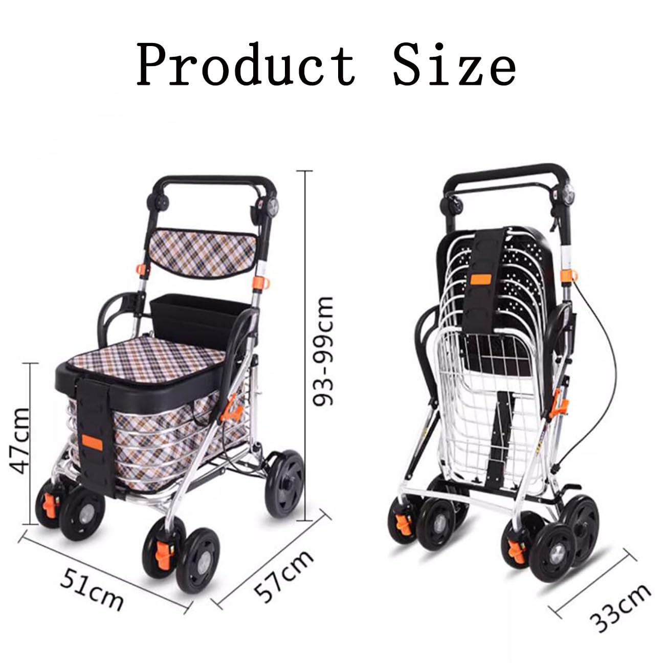 ICEMOB Carro De La Compra Y Andador con Asiento para Ancianos,Carrito Plegable para Supermercado De 4 Ruedas,Reposabrazos Ajustable En Tres Niveles,Caminadores Portátil,Aluminio