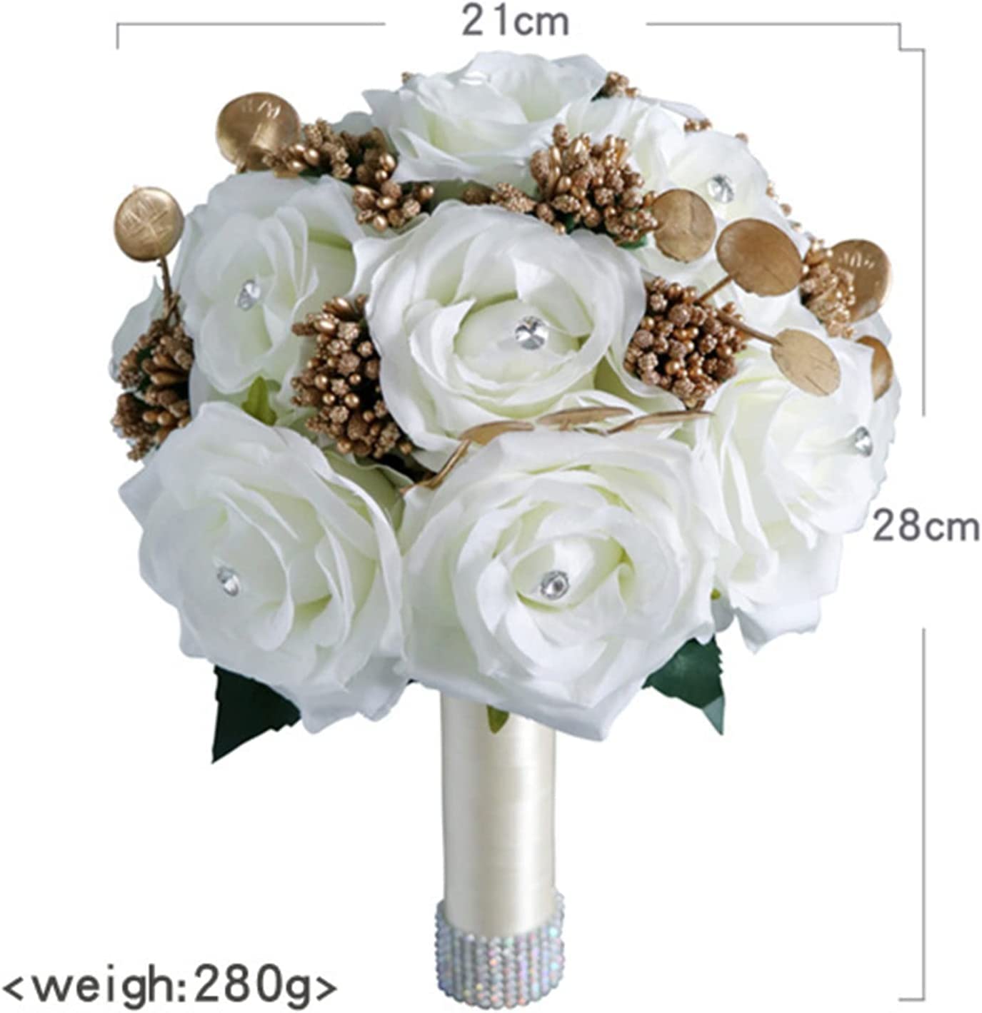 Sposa con in Mano Un Bouquet di Rose Bianche Artificiali, lanciato per la Cerimonia Nuziale e l'anniversario (Monocolore)