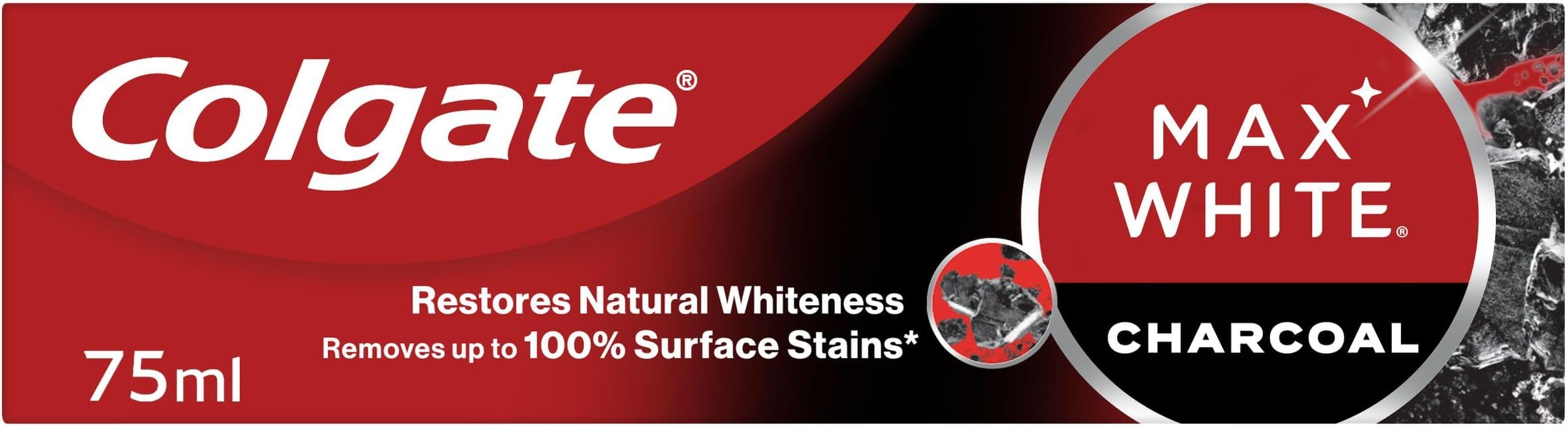 Max White Charcoal Toothpaste 75ml - Teeth whitening Toothpaste - Clinically Proven Formula - Removes up to 100% of Surface Stains - Activated Charcoal and Mineral Micro-Particles