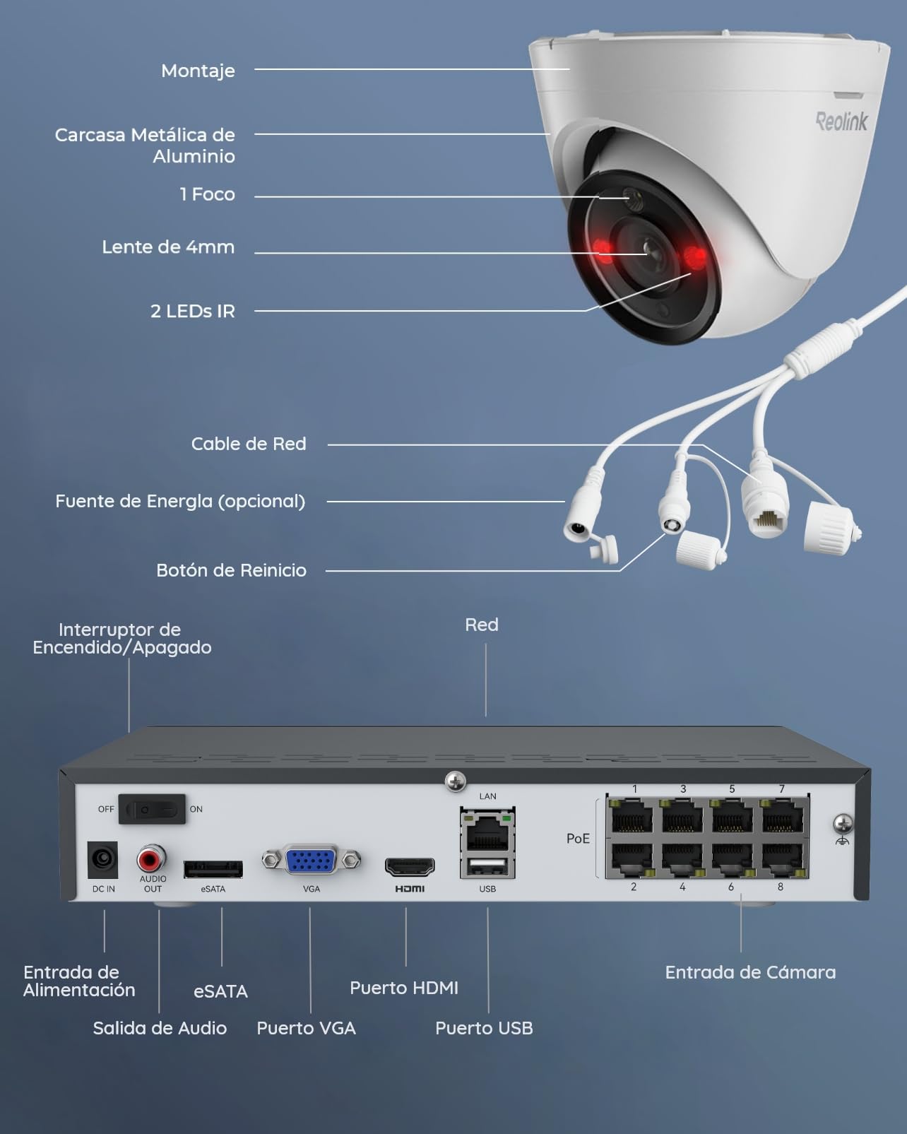 Reolink Sistema cámaras seguridad CCTV PoE de 12 MP con búsqueda, video con IA, 4 cámaras IP con detección inteligente, NVR de 8CH con disco duro de 2 TB, grabación 24/7, RLK8-1200D4-A (Nueva Versión)