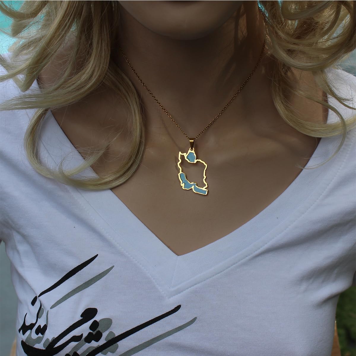 Persian Farsi Iran map necklace chain