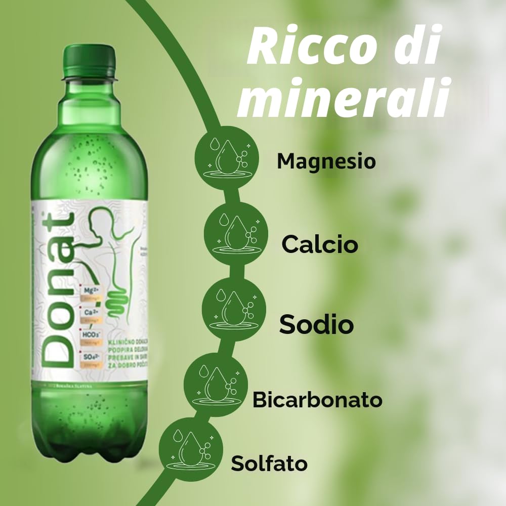 Acqua Magnesio completo - 500mg di Magnesio Naturale in acqua naturalmente frizzante 'Donat Mg' - 12x0,5L