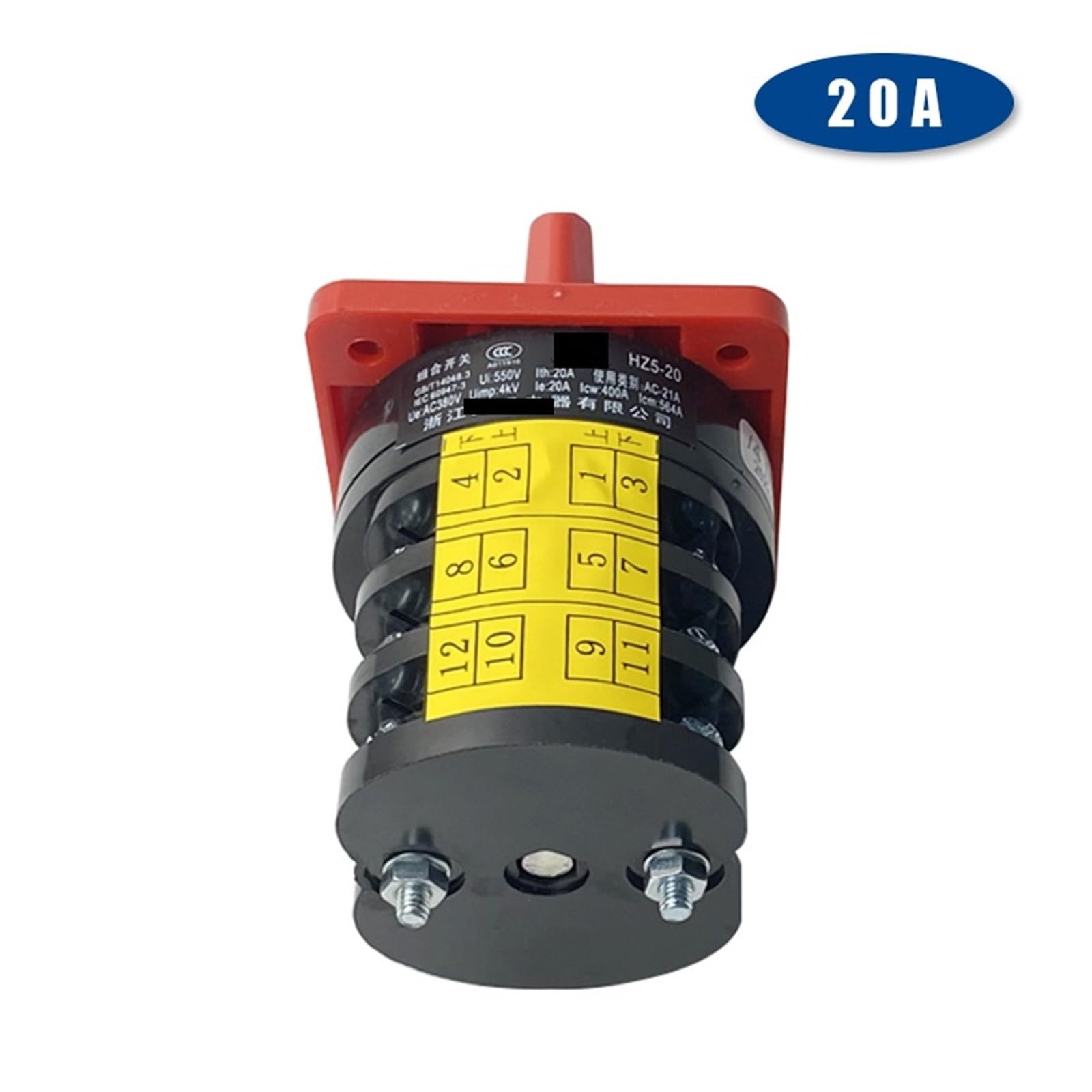 Interruptor giratorio de 3 posiciones, 20 A, 4 kW, 3 polos, 12 terminales, contacto de transferencia de plata, selector de leva HZ5-20/4 M05, 1 unidad