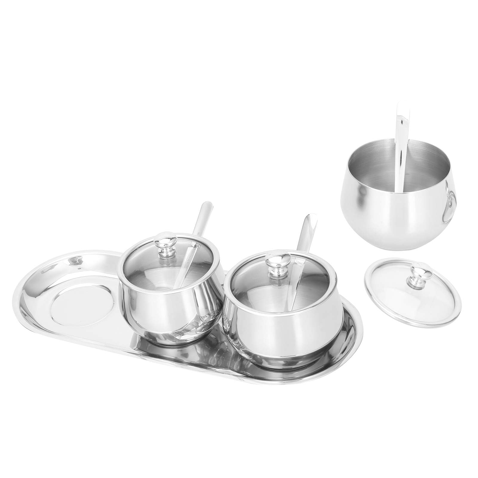 3 Pots à épices, Sucrier Durable En Acier Inoxydable 304 Avec Couvercle Visuel, Distributeur De Sucre élégant Et élégant Avec Cuillère à Couvercle, Pour la Maison, la Cuisine