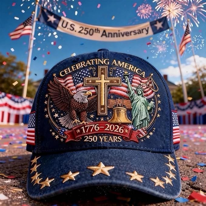 250 Anniversary USA Hat, Eagle & Liberty & Cross Patriotic Hats, Adjustable Baseball Cap for Men & Women - Image 2