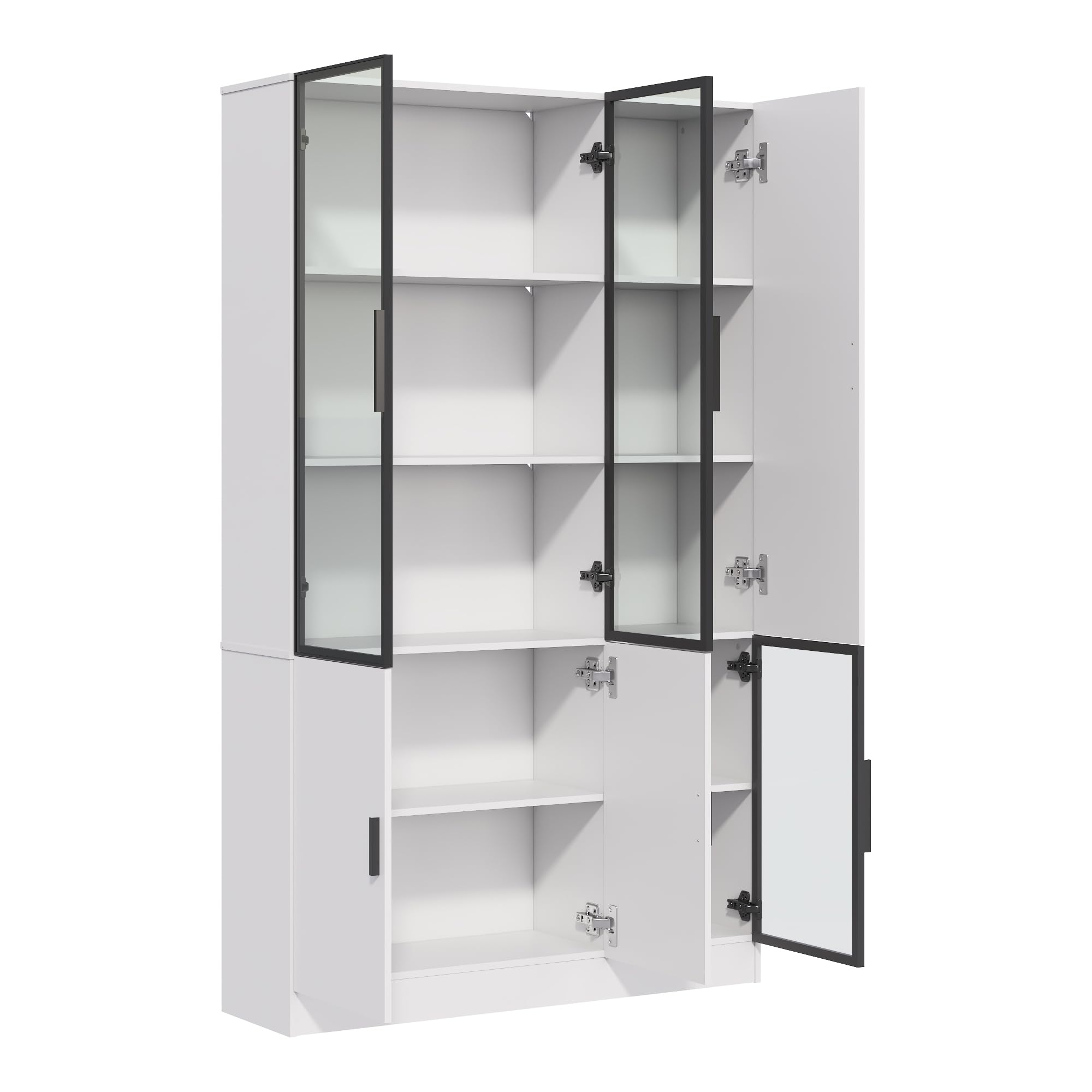 SUKY Vetrina in vetro, 120 x 35 x 200 cm, vetrina in vetro, altezza 200 cm, con luci a LED, multiStorage, libreria con porta in vetro con telaio in alluminio