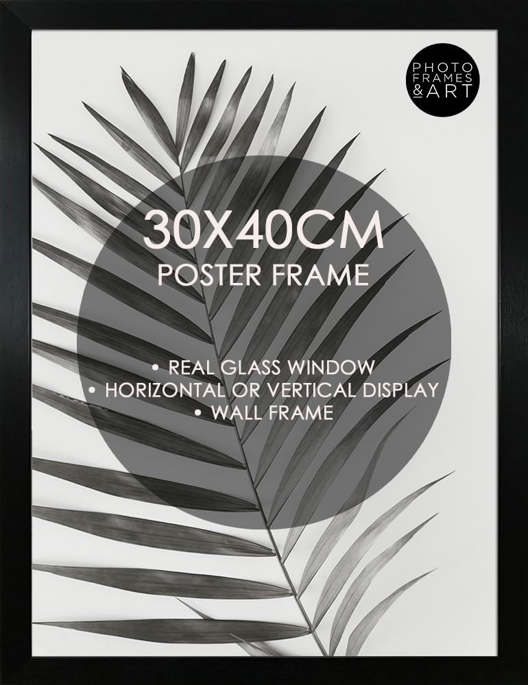 pf+a REAL GLASS Black Frame For 30x40cm Poster - 30x40cm Oxford Black Photo Frame Wall Mountable - Portrait And Landscape