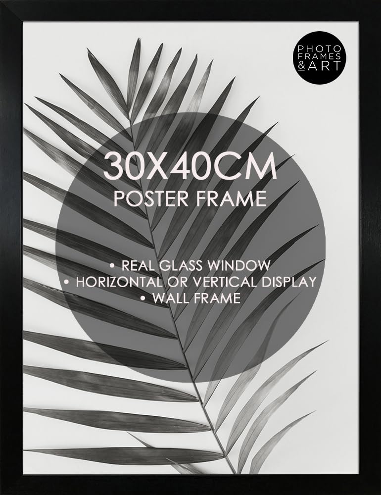 Pf+A Black Real Glass Frame For 30X40cm Poster - 30X40cm Oxford Photo Frame Wall Mountable - Portrait And Landscape