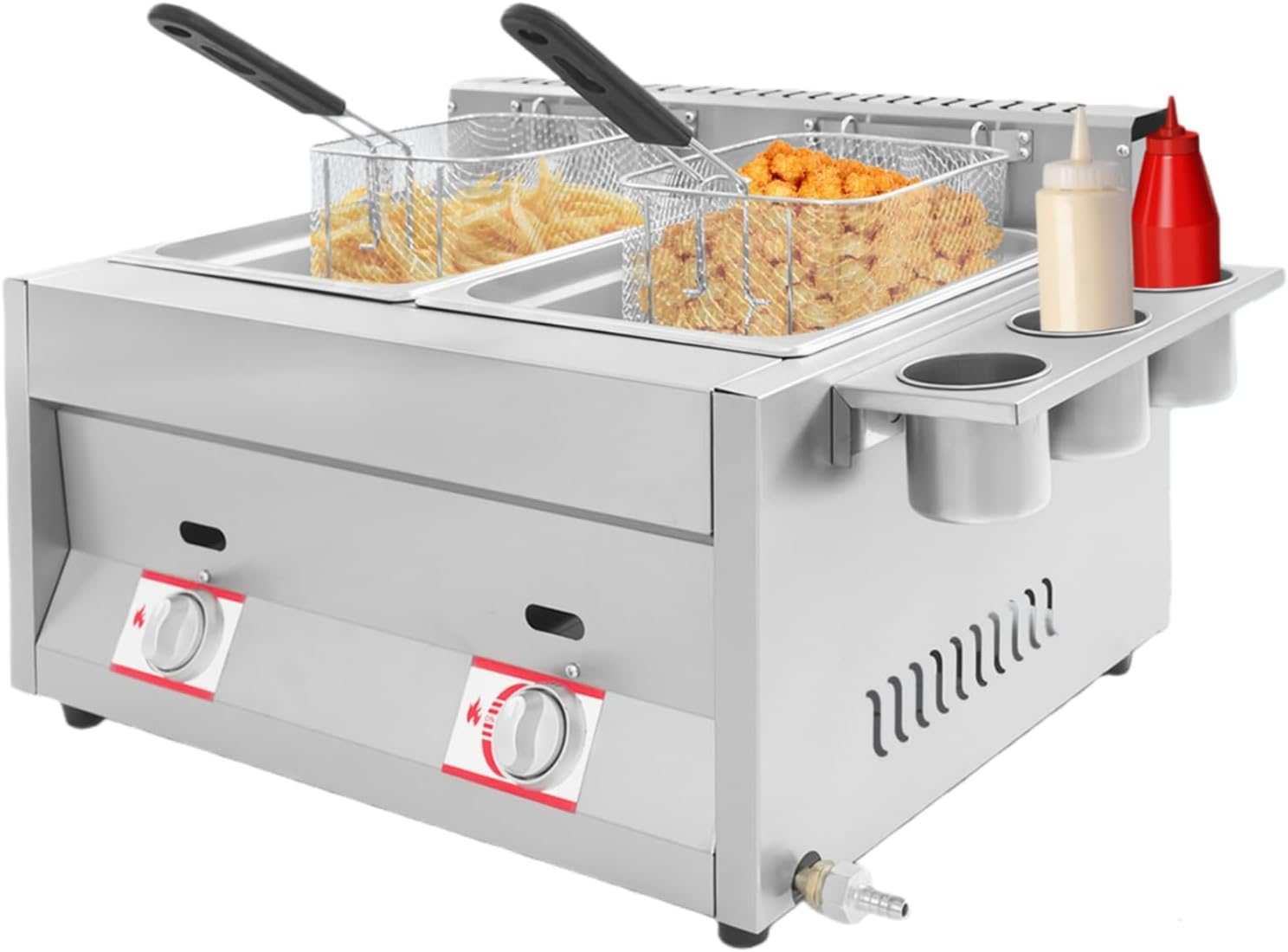 Dual Tank Gas Deep Fryer with Basket & Separate Ignition Controls, 2 * 6.34Qt Stainless Steel Fryer Commercial Deep Fryer Large for Home Kitchen & Restaurant (2 * 6.34Qt Tanks)