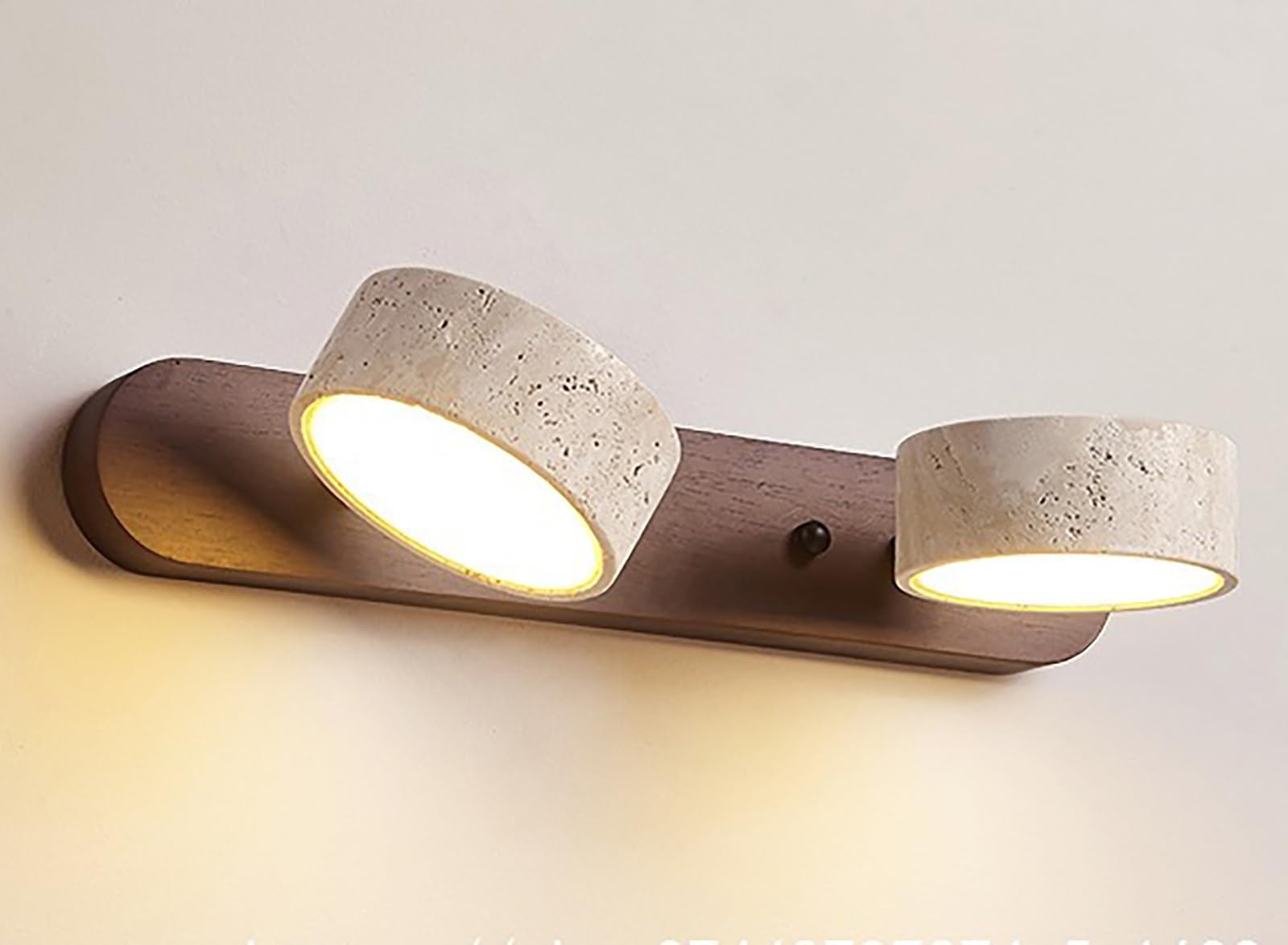 DBXMJWCMDT Natural Stone Vanity Light Fixture, Farmhouse Wood Wall Sconce with Yellow Travertine Shades, 180° Rotatable Linear Bathroom Light Over Mirror Type B 2 heads