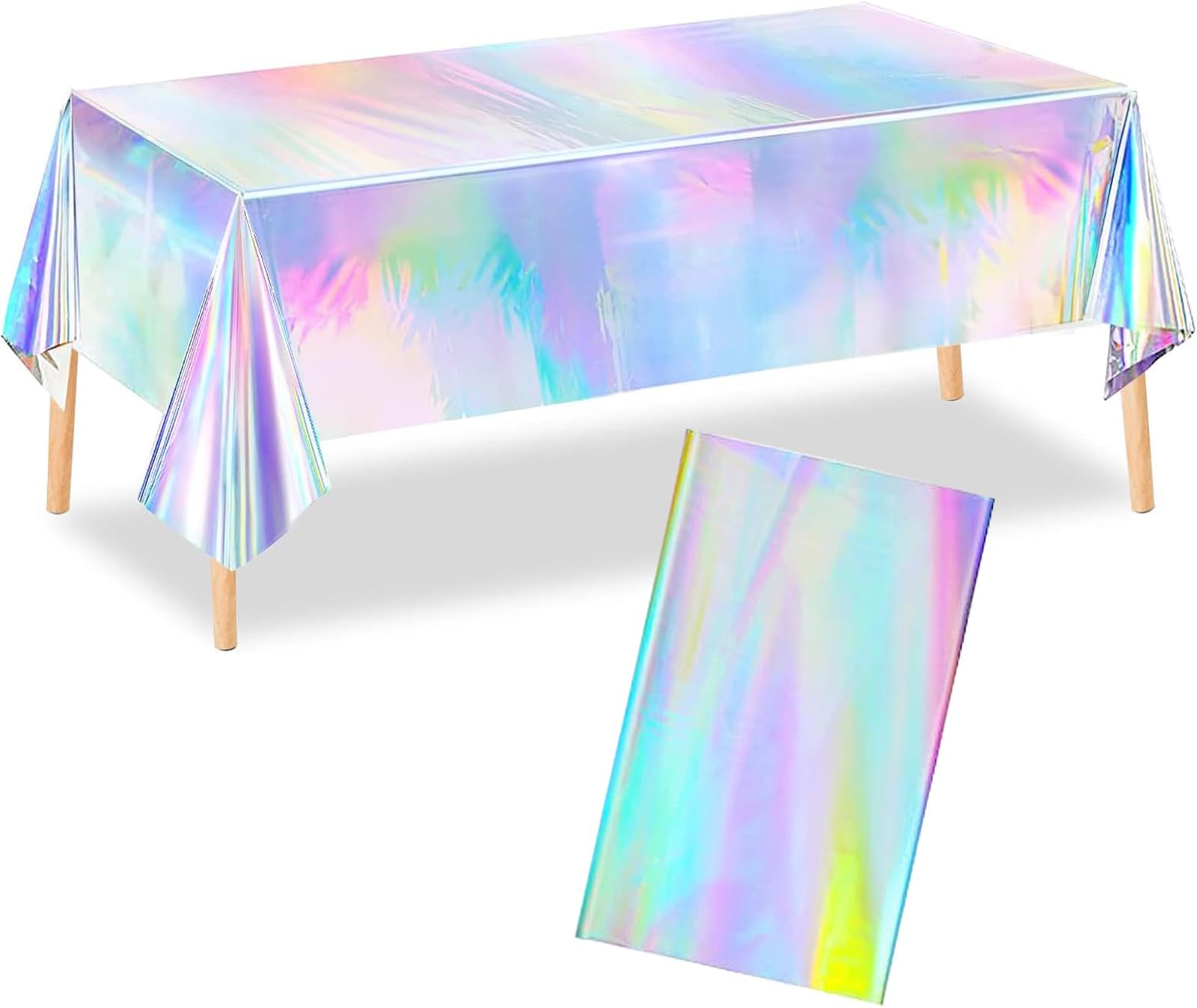 Iridescent Party Table Cloths - Rectangle Table Covers Plastic Holographic Foil Tablecloth for Birthday Bridal Wedding Christmas Party Decoration