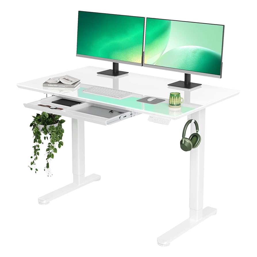 Amazon.com: INNOVAR Glass Standing Desk with Drawers, 48×24