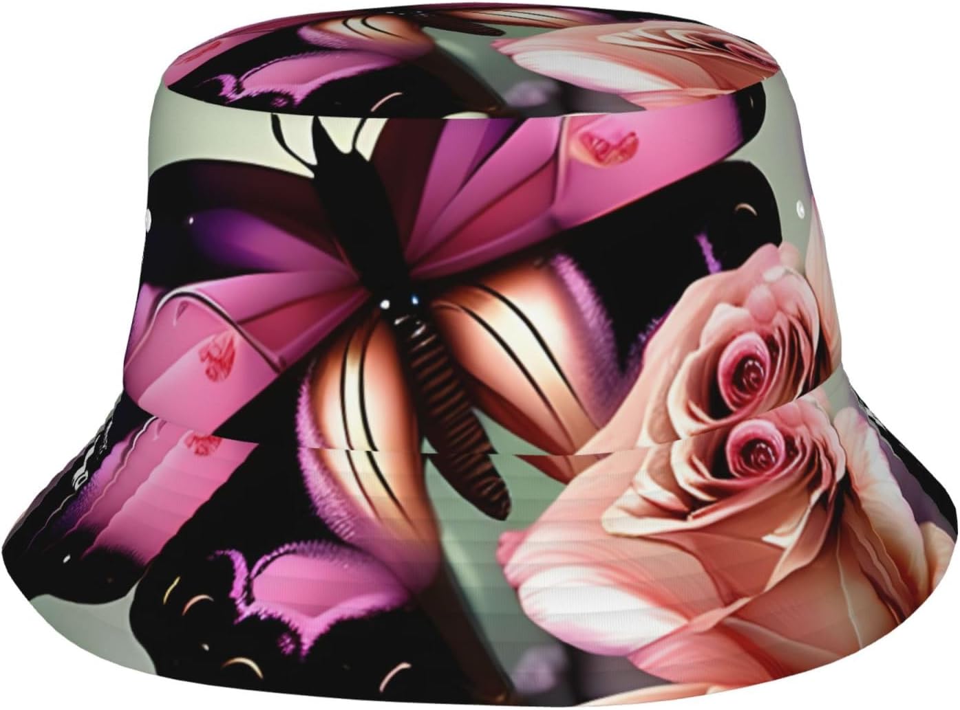 Flower Rose Butterfly Print Sun Hat Outdoor Fisherman Cap Summer Bucket Hat Beach for Men Women