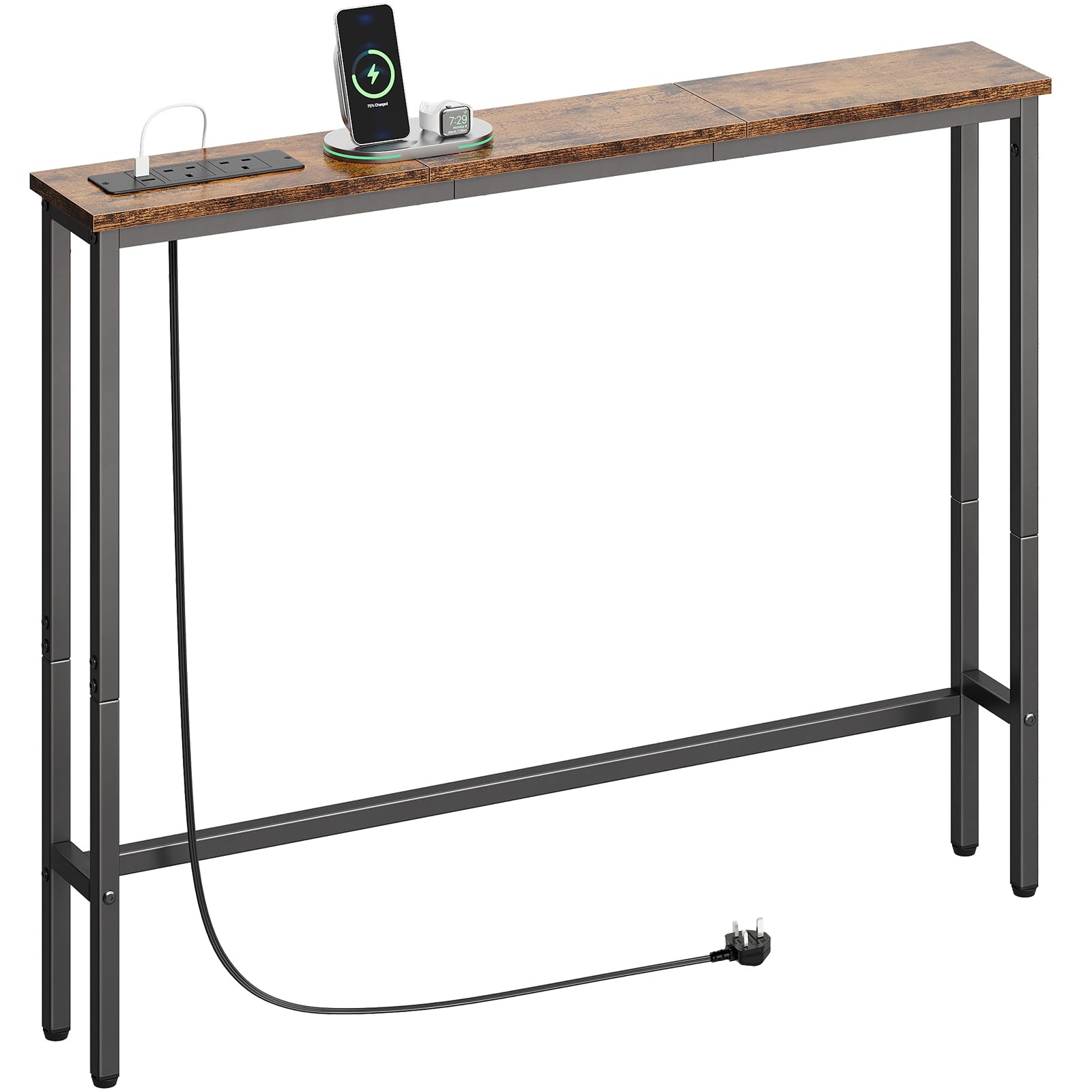 ELYKEN 15cm Narrow Console Table behind Sofa with Power Outlet 100cm Long