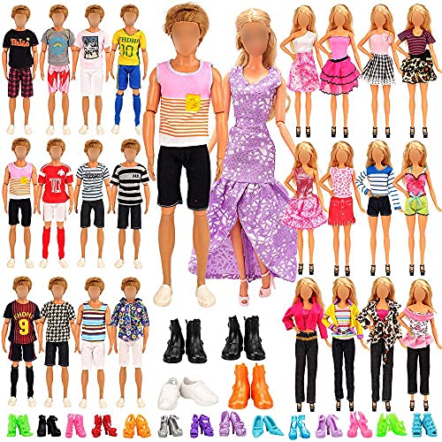 Miunana Lot 48 pcs Random Doll Clothes Shoes Set for 11.5 inch Doll, Includ 10 Ken Boy Clothes + 5 Girl Clothes + 5 Girl Fashion Skirts + 8 Pairs of Ken Boy Shoes + 20 Pairs of Girl Doll Shoes