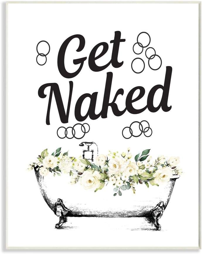 Stupell Industries Get Naked Bath Tub Bathroom Word Design Wall Plaque Art, 13 x 19, Multi-Color
