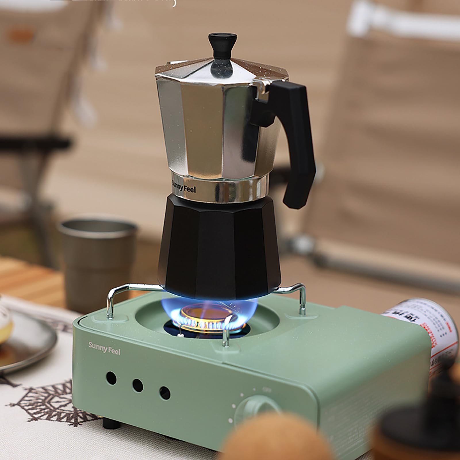 Przenośna kuchenka kempingowa, kuchenka gazowa 2100 W z futerałem, sprzęt do gotowania z plecakiem na zewnątrz, na kemping, wędrówki, grill, piknik