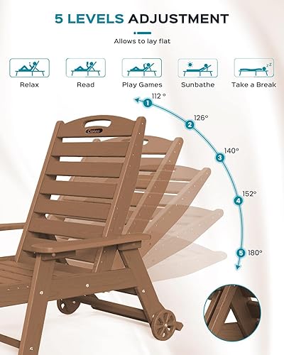 Miniatura 157 de Silla de Descanso para Exteriores, Silla de Descanso Chaise Lounge de Gran Tamaño con 5 Posiciones, HDPE, Silla de Descanso para Patio con Ruedas
