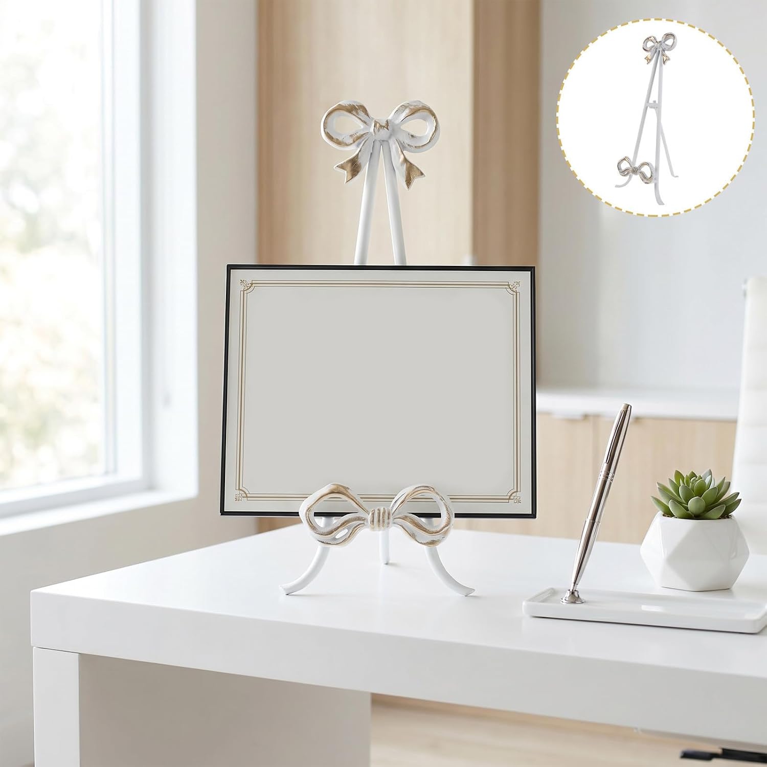 Vintage Metal Cookbook Display Stand with Bow Accent, White