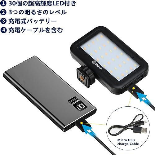 Miniatura 6 de Sevenoak - Luz de 30 LED para cámara con ajuste de brillo regulable con soporte de zapato y puerto de carga USB para iPhone X 8 7 Cámara DSLR