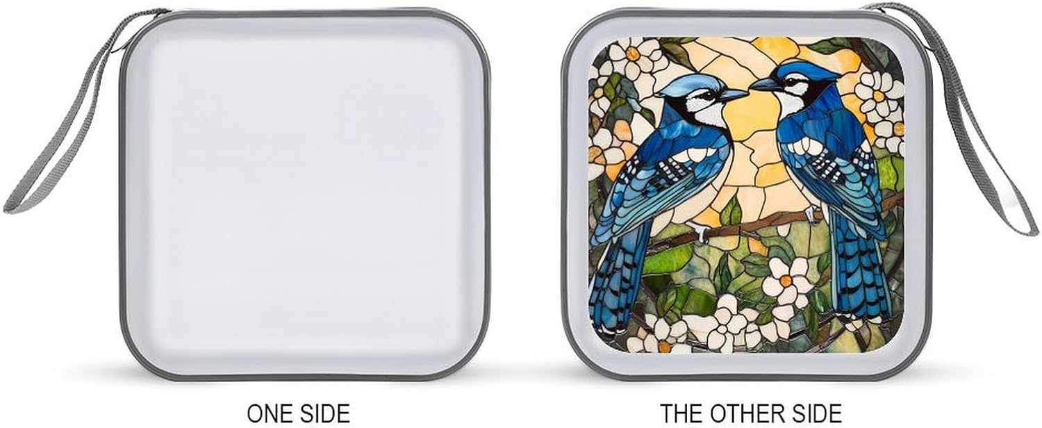 Stained Glass of Blue Jays Birds Protective CD Case Storage Rack 40 Capacity DVD Holder Organizer Car Travel