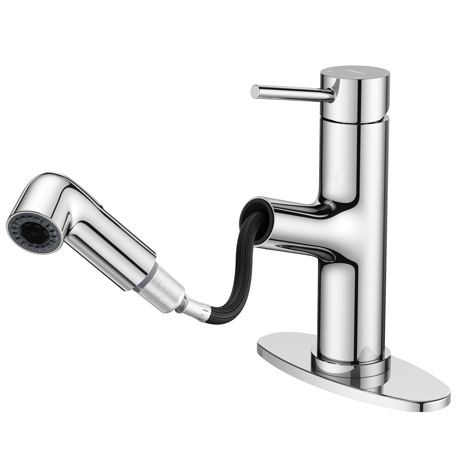 Robinet de salle de bain extractible HURRAN design court en acier inoxydable