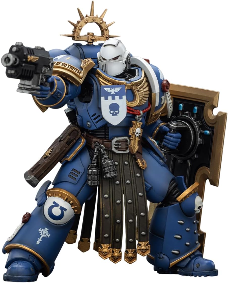JOYTOY Warhammer 40K Torvald Ultramarines with Power Sword, Stormshield and Bolt Pistol 1/18 Action Figure 4.84" Collection and Display Model Gifts for 15Age+ JT02809
