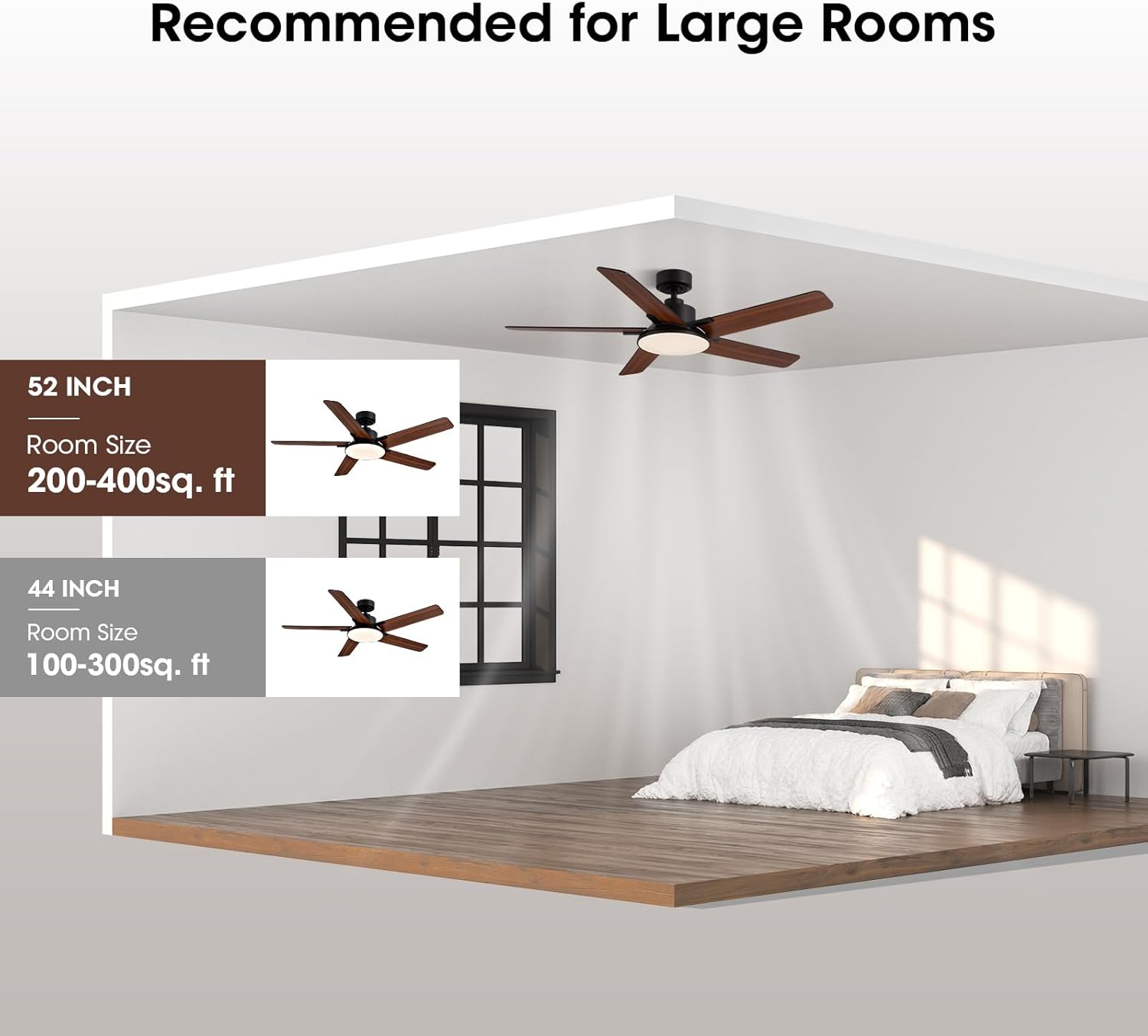 Ceiling Fans with Lights and Remote Control, 52 Inch Modern Ceiling Fan with 3CCT Dimmable LED, 6 Speeds, Quiet Reversible DC Motor, Timer, Black Ceiling Fan for Living Room, Kitchen, Outdoor Patio