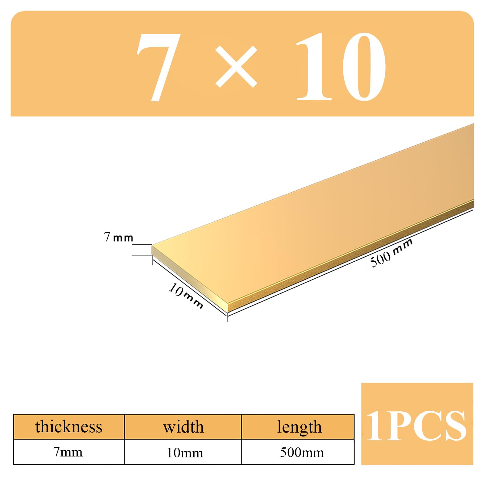 COYOUCO Brass Flat Bar Stock, 7Mm Thickness X7/9/10Mm Width X 500Mm Length Brass Plates Mill Stock for Knife Making, Craft,7 * 10 * 500mm