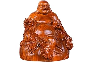 BUYT Collectible Figurines Huanghuali Wood Maitreya Buddha Statue for Wealth and Happiness