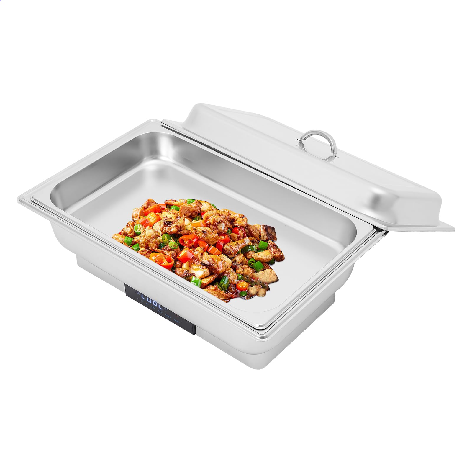 Chafing Dish 600 W scaldavivande elettrico con coperchio, 9 l, rettangolari da portata in acciaio inox, 35 ~ 90 ℃, scalda buffet regolabile per ristoranti feste (1 contenitore)