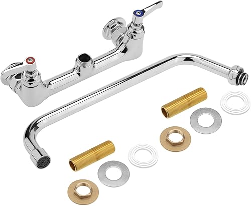 Miniatura 8 de uxcell Grifo de fregadero de cocina para montaje en pared, grifo de fregadero de cocina comercial con boquilla giratoria de 12 pulgadas para