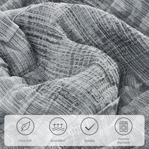 MaiRêve Charcoal Grey Queen Comforter Set, Textured Design Grey Crinkle Bed in A Bag Queen Size, Queen Comforter Set with 7 Pieces with Comforter, Sheets, Pillowcases & Shams 90"x 90" - Image 4