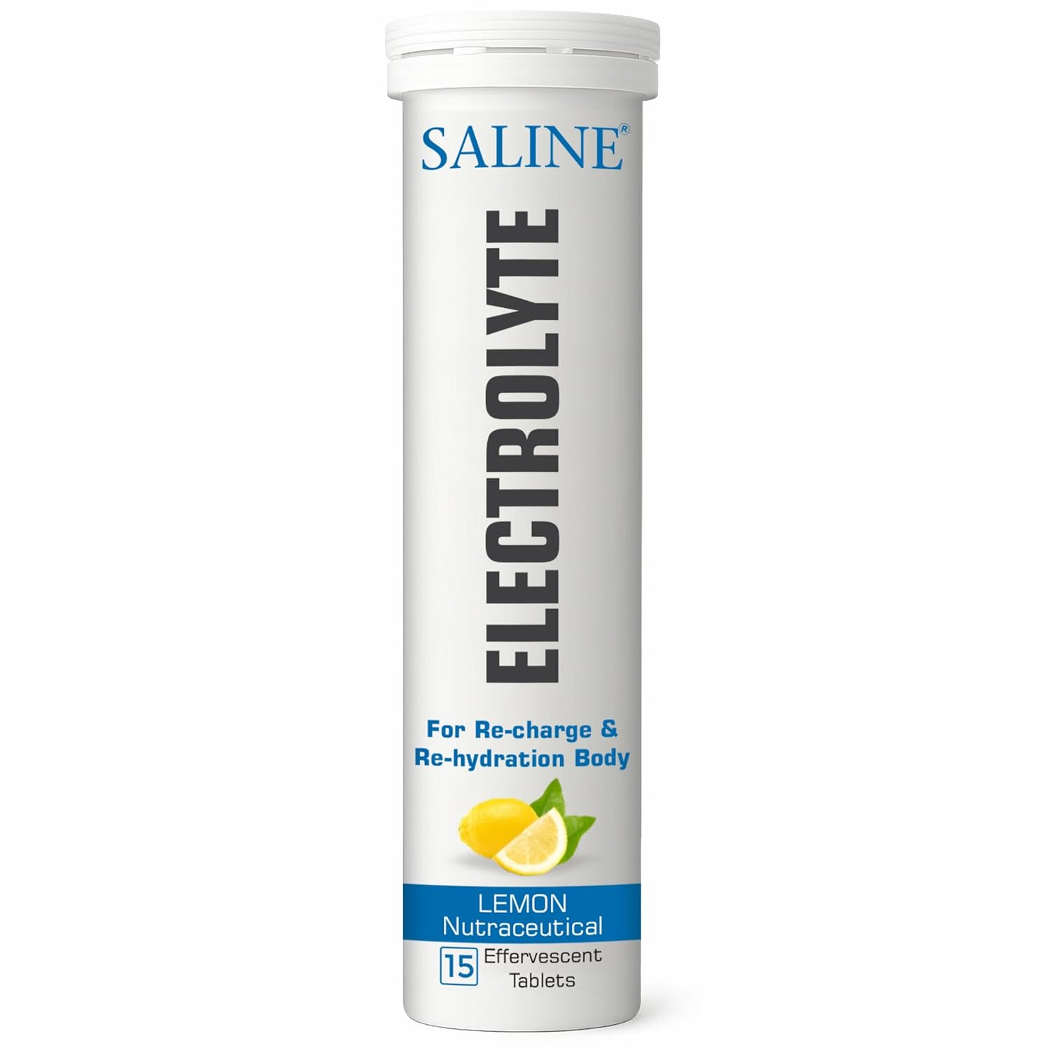 SALINE Electrolyte Effervescent Tablets | With Magnesium, Sodium, Potassium, Chloride & Calcium | Instant Hydration & Energy | Lemon Flavour | Sugar-Free | 15 Tablets Tube