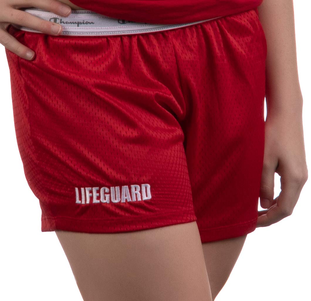 Lifeguard Mesh Gym Shorts Red Professional Womens Lifeguarding