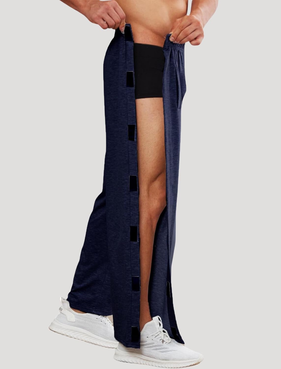 Deyeek Men's Tear Away Pants 2 Side Snap Open Bottom Sweatpants Loose Fit Casual Post Surgery Pants with Pockets - Image 2