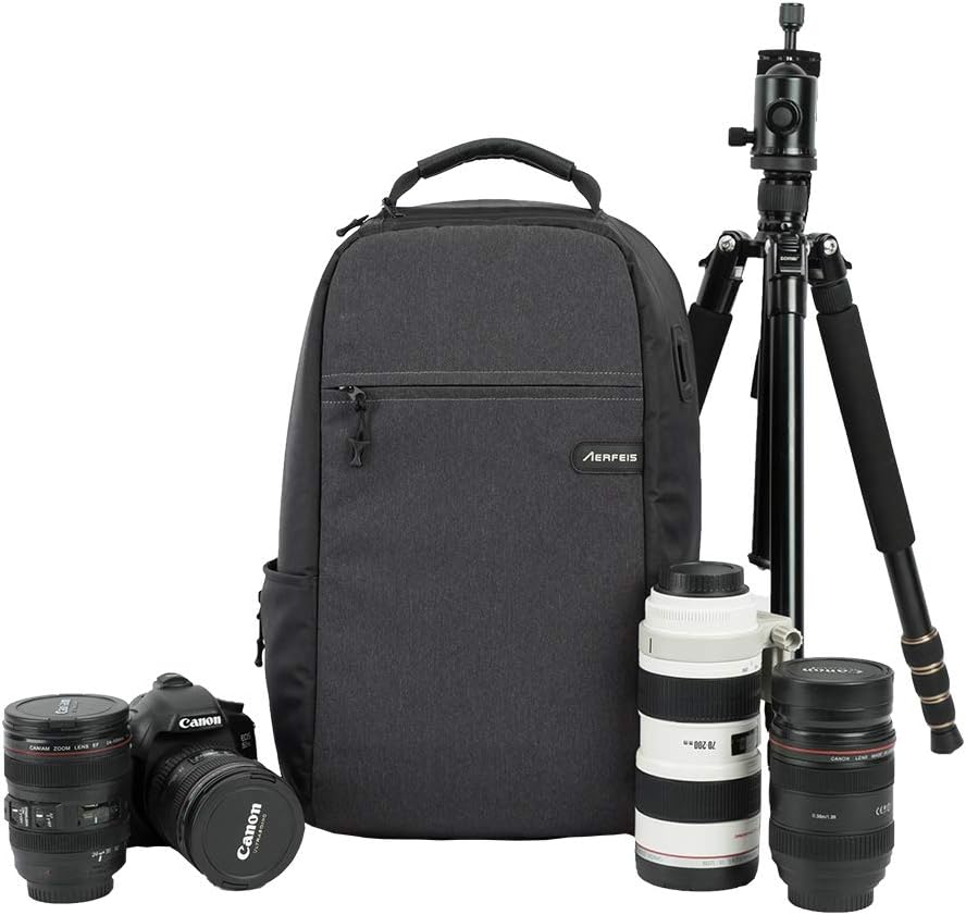 Review Product AERFEIS Lightweight Camera Backpack Made of Water Resistant Fabric, Anti-Theft DSLR SLR Camera Bag for Women Men Photographer, 15.6 Inch Laptop Compartment Tripod Holder, Traval Bag with Rain Cover