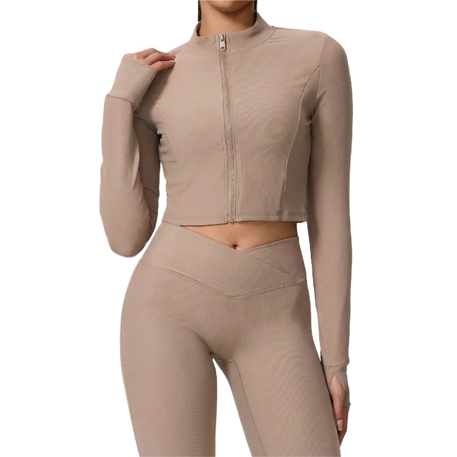 Sport Tights Jacke für Damen Sportjacke mit Reißverschluss for Damen, langärmelig, Yoga-Oberteil, Fitnessstudio, Sportbekleidung, schnell trocknend, atmungsaktiv, Fitness-Mantel, einfarbig
