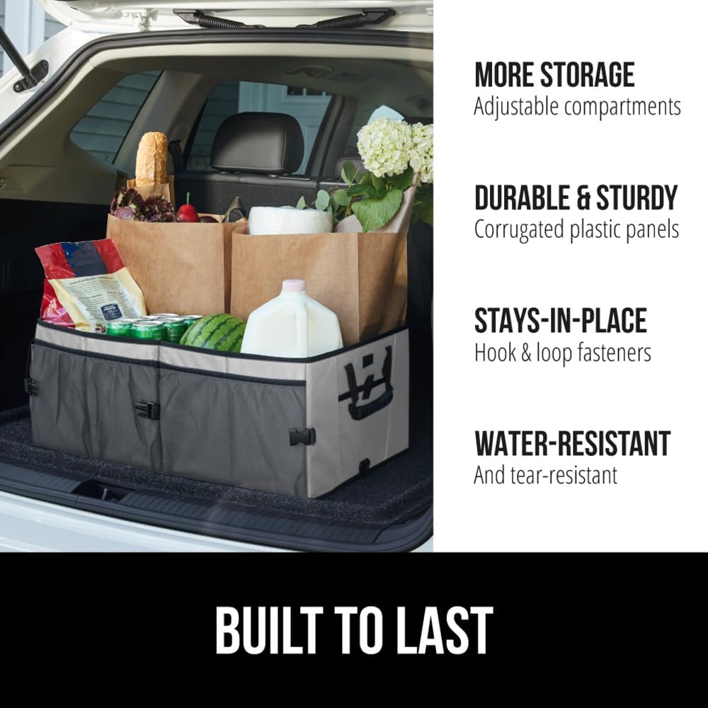 Gorilla Grip Trunk Organizer and Ironing Board Cover, Trunk Organizer is Collapsible in Gray, Water Resistant, Ironing Board Cover Size 15x54 Blue, Full Size Scorch Resistant Padding, 2 Item Bundle