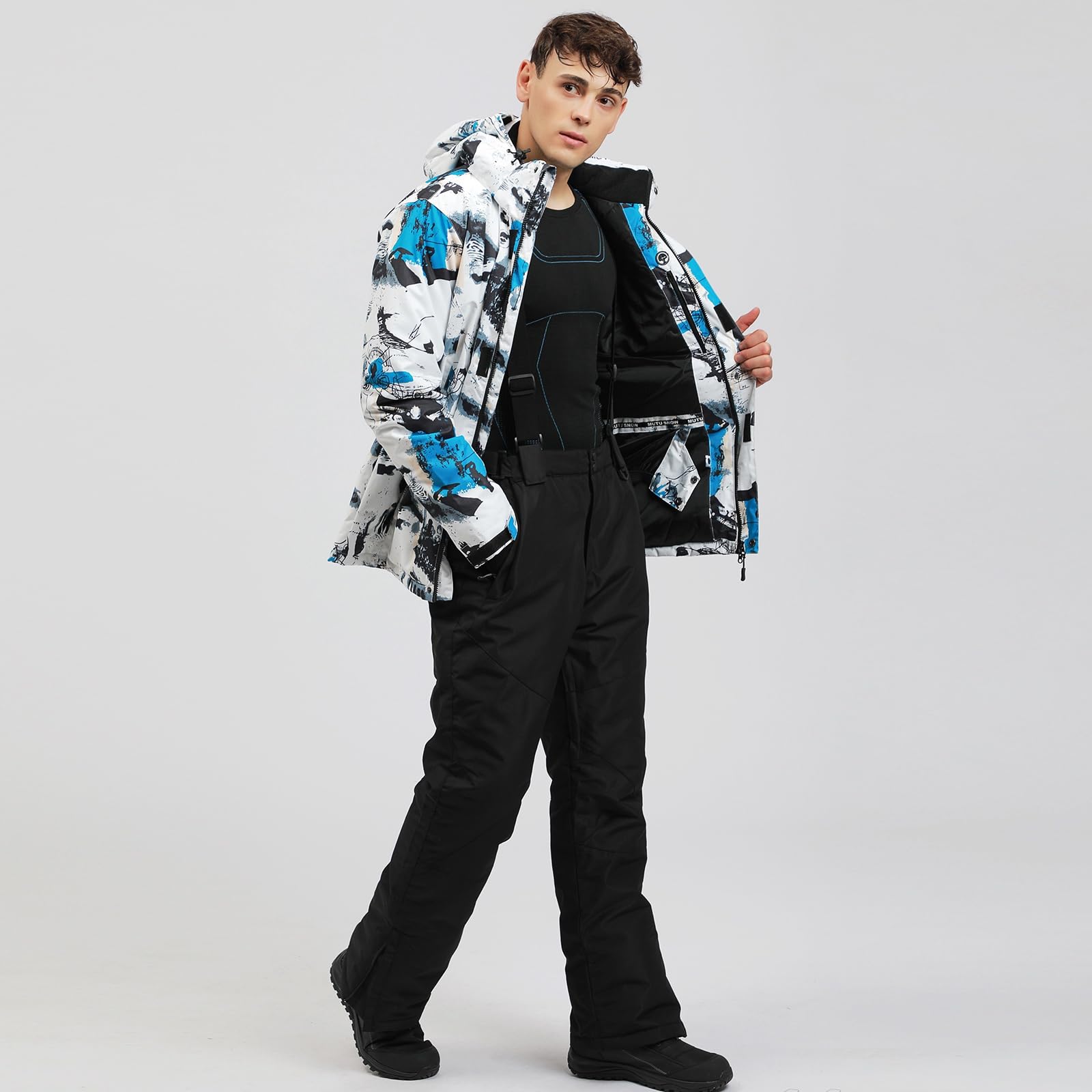 HOTIAN Conjunto de chaqueta y pantalones de esquí para hombre, traje de nieve, invierno, cálido, nieve, esquí, impermeable, a prueba de viento, conjunto de snowboard