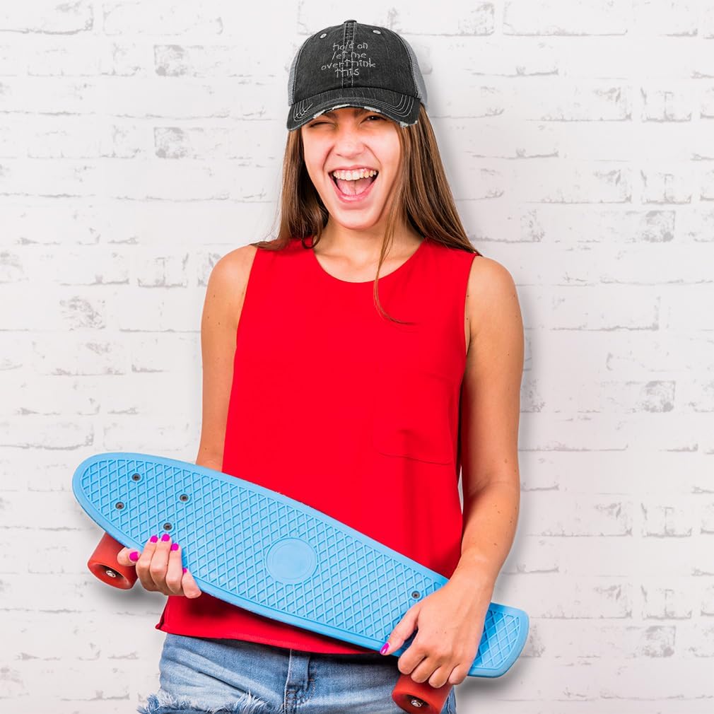 Soft Mesh Cap Hat Embroidered Hold on Let Me Overthink This Embroidery Distressed Vintage Cap Cotton - Image 3