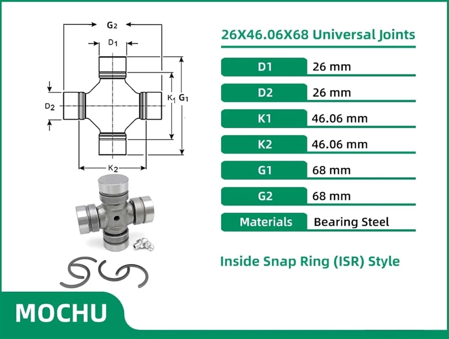 1PCS 26X68 26X46.06X68 SH760 U-Joints Universal Joints Bearing, Inside snap Ring Style