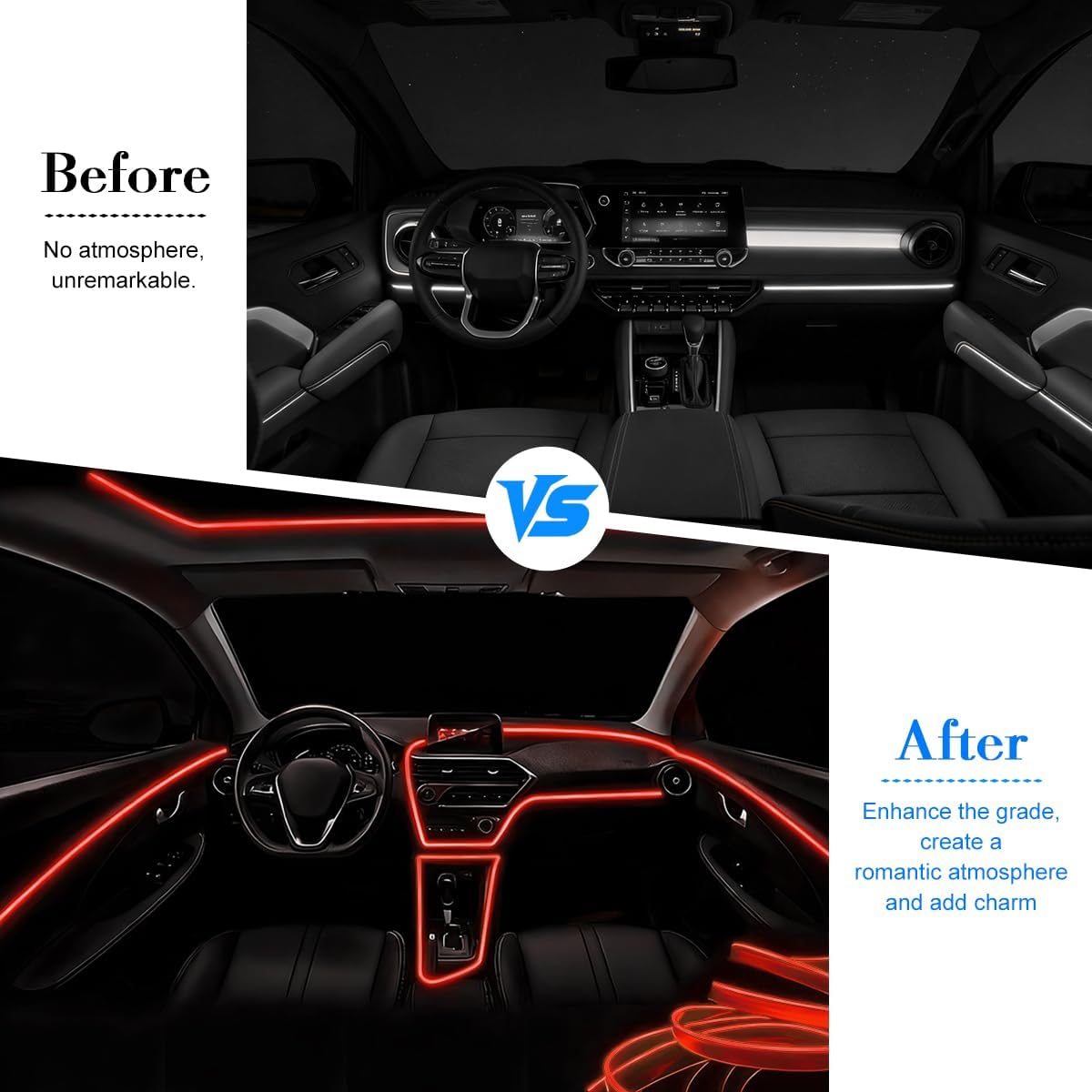 EL Wire Car LED Strip Lights, 16.5FT 5V USB Vehicle Ambient Lighting Kit with Fuse Protection, Automotive Interior Neon Decoration Lamp with 5mm Sewing Edge, Universal Fit (Red) image 5